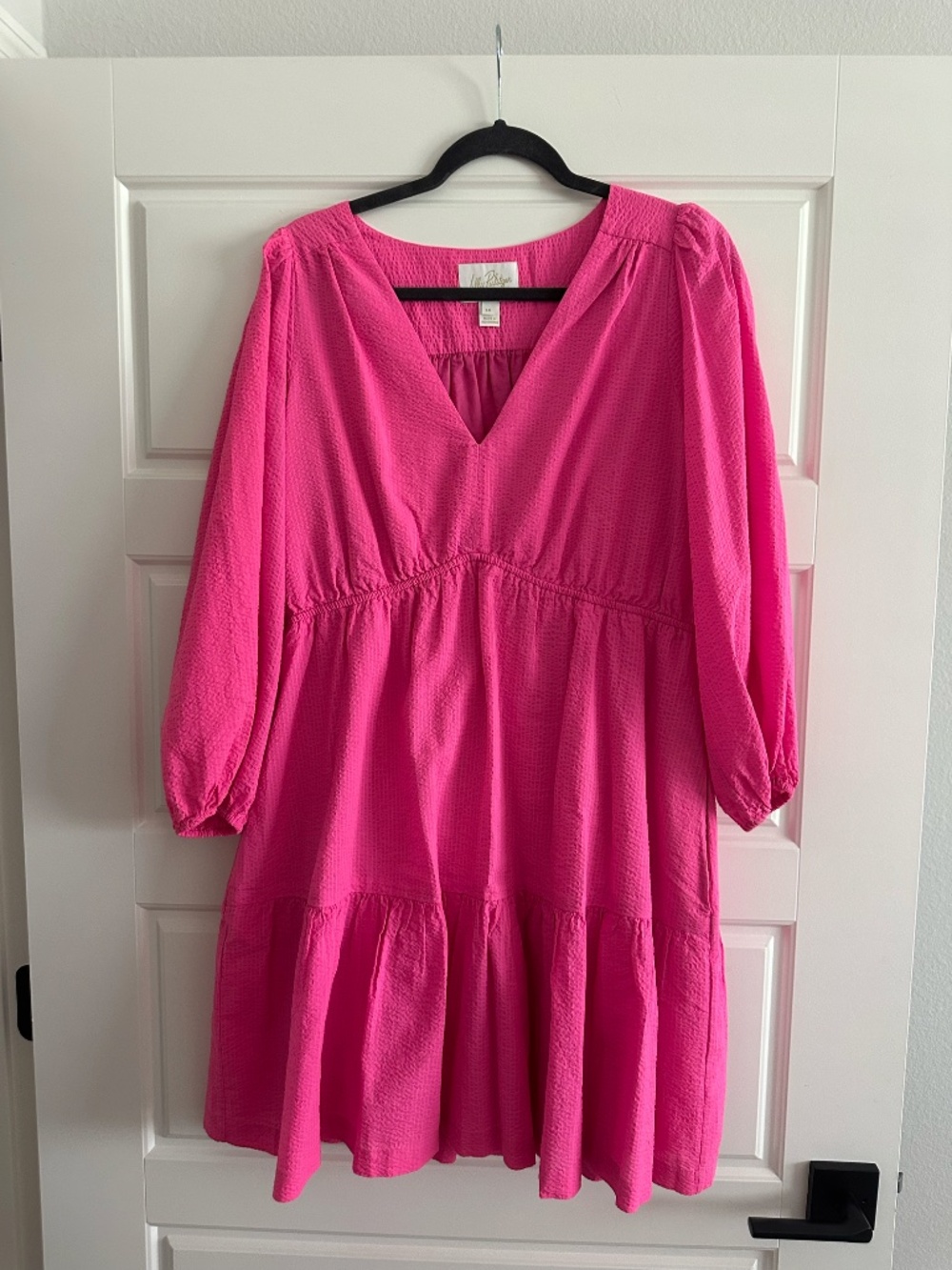 Lilly Pulitzer | Vibrant Pink Stripe V-Neck Deacon Dress Size 14 - Picture 2 of 5